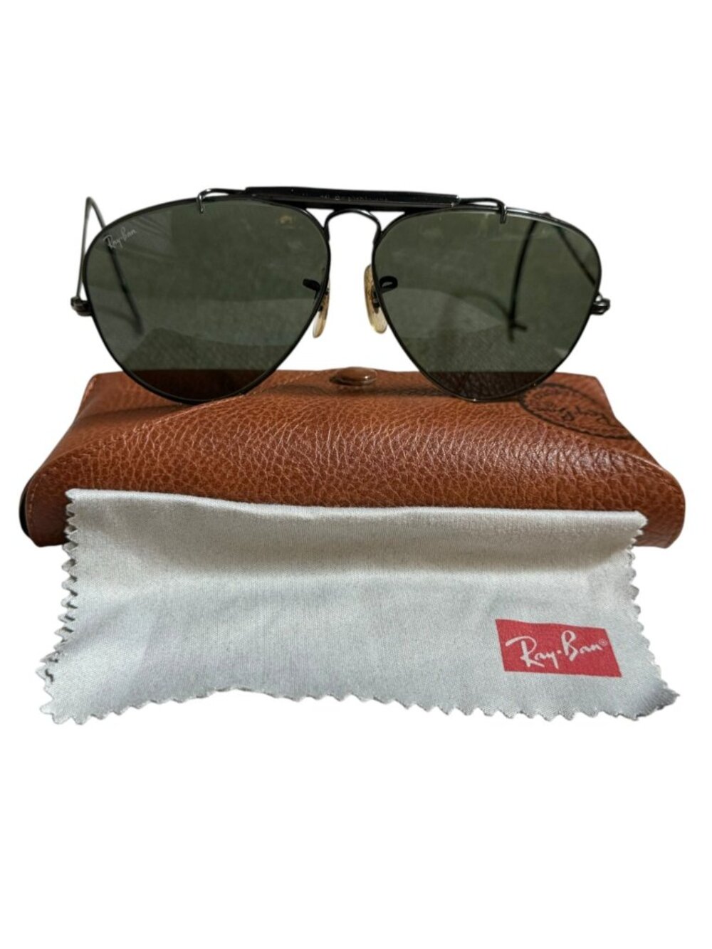 Ray-Ban Vtg Blk Chrome Aviator Sunglasses Glass Lenses Case 58-14 G15 L9500 B&L